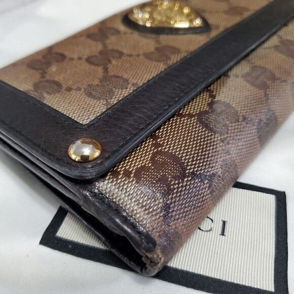 Gucci GG Logo Brown Canvas Continental Bifold Wallet with Black Trim. 2085660415 - Picture 4 of 8